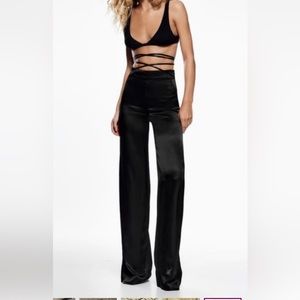 Zara Black Satin Effect Straight Leg Pants